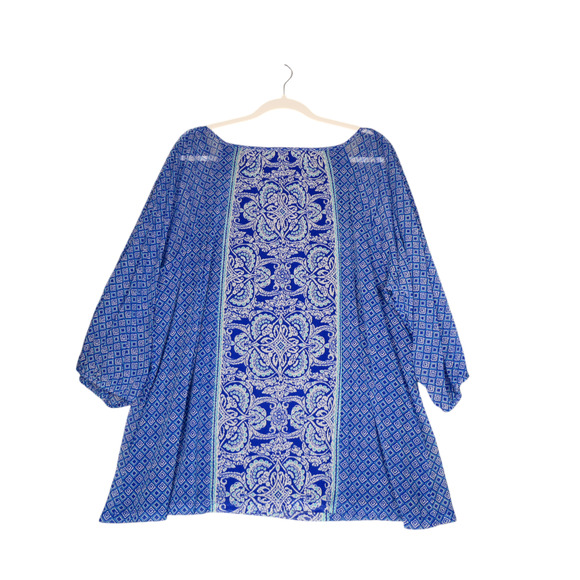 Apt 9 Tunic Mesh Blouse Womens 2X Blue Floral Lined Artsy Stretchy Career Boho - Picture 7 of 10